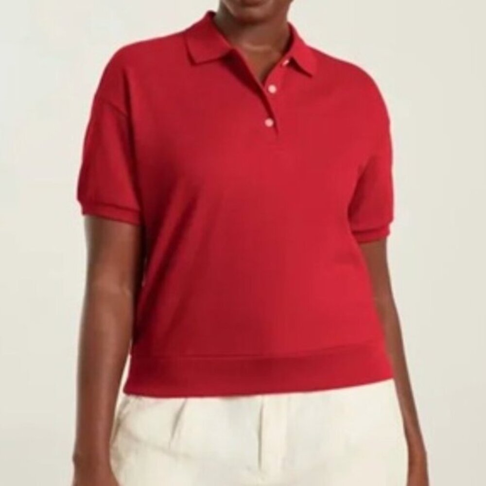 Everlane The Organic Cotton Oversized Polo Crop Top Shirt Red XS